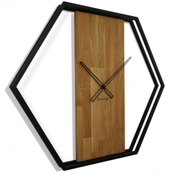 Dubové hodiny Loft Hexagon kovové 80cm, z231